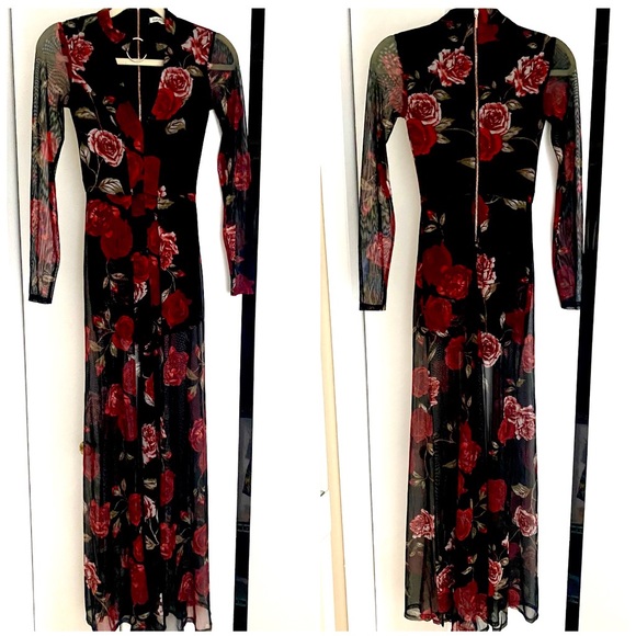 Charlotte Russe one piece rose mesh lined pants jumpsuit suit fitted xs - Picture 2 of 10